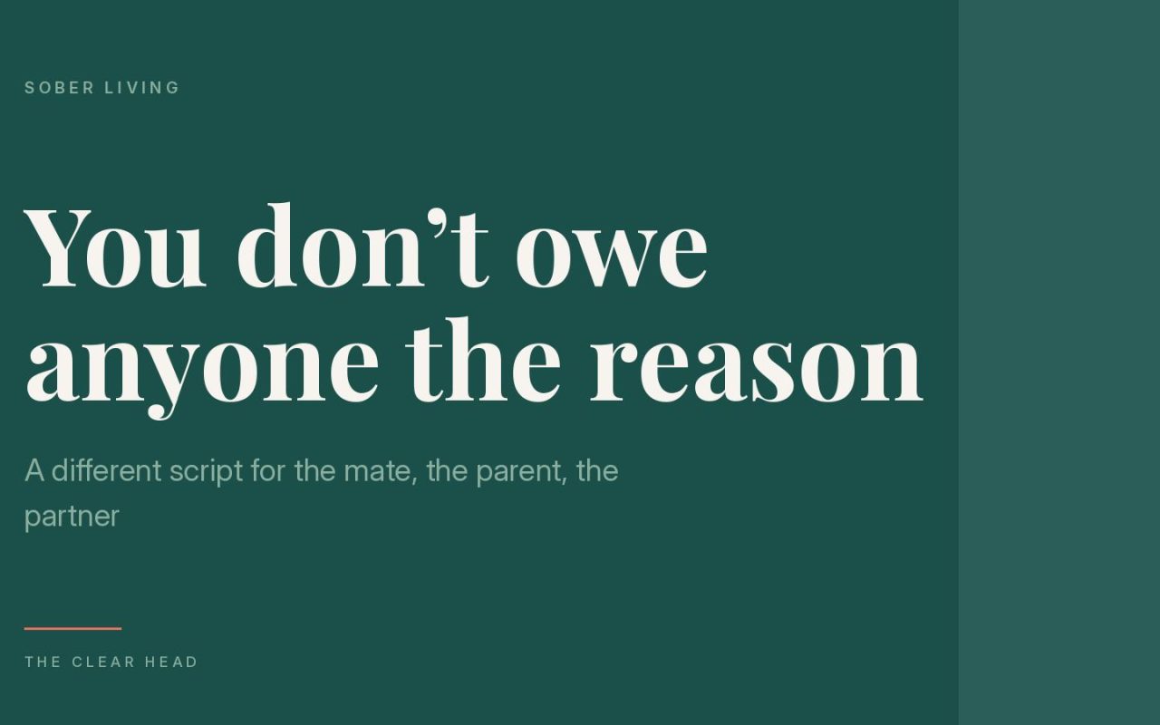 Illustration reading 'you don't owe anyone the reason' for a guide to telling friends and family you've stopped drinking
